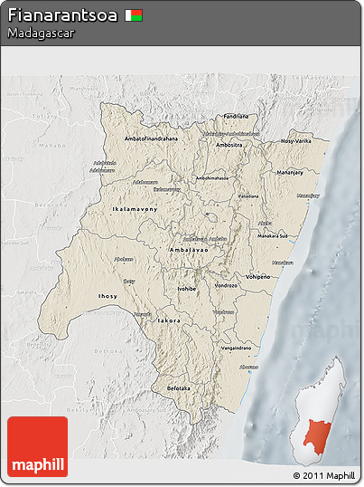 Shaded Relief 3D Map of Fianarantsoa, lighten, semi-desaturated