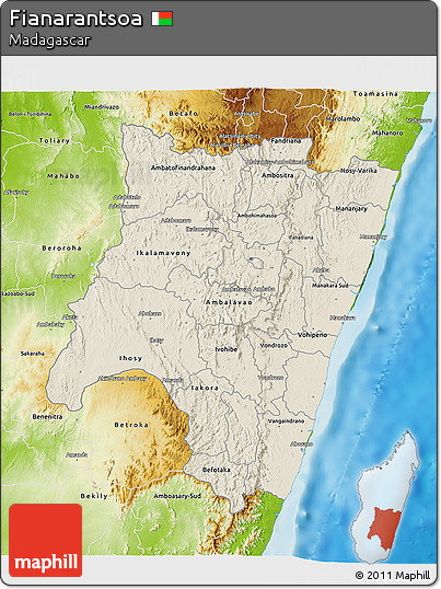 Shaded Relief 3D Map of Fianarantsoa, physical outside