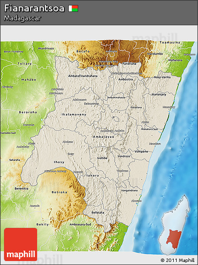 Shaded Relief 3D Map of Fianarantsoa, physical outside