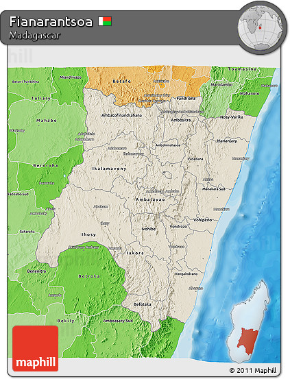 Shaded Relief 3D Map of Fianarantsoa, political shades outside