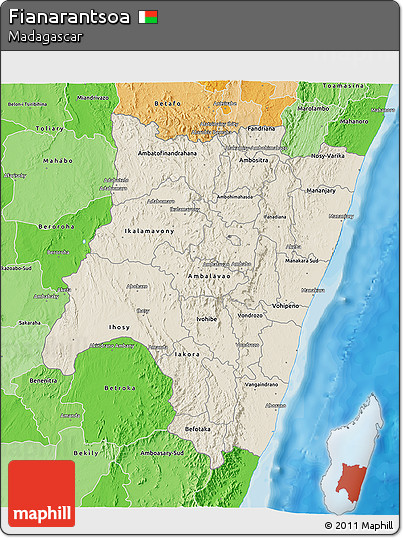 Shaded Relief 3D Map of Fianarantsoa, political shades outside