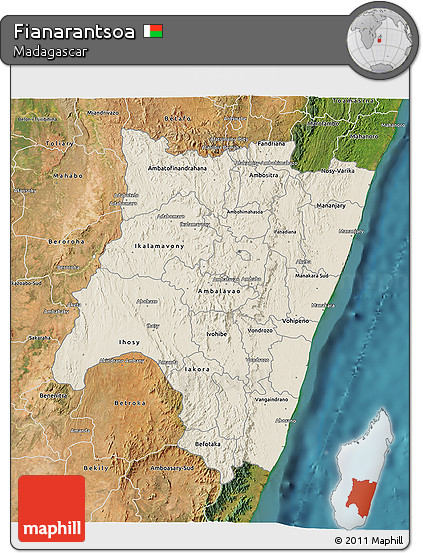 Shaded Relief 3D Map of Fianarantsoa, satellite outside