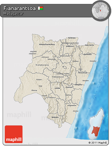 Shaded Relief 3D Map of Fianarantsoa, single color outside