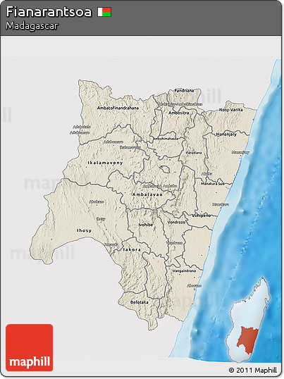 Shaded Relief 3D Map of Fianarantsoa, single color outside