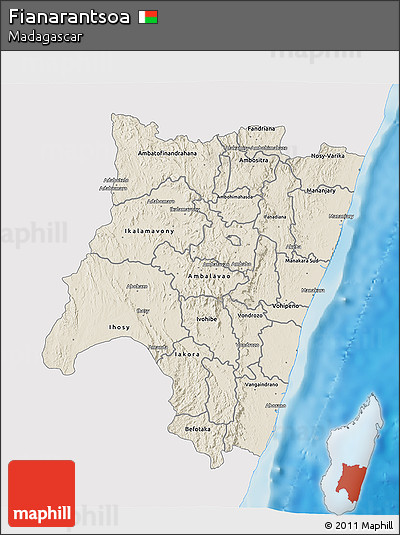 Shaded Relief 3D Map of Fianarantsoa, single color outside