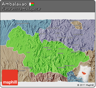 Political 3D Map of Ambalavao, semi-desaturated