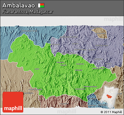 Political 3D Map of Ambalavao, semi-desaturated