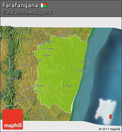 Physical 3D Map of Farafangana, satellite outside