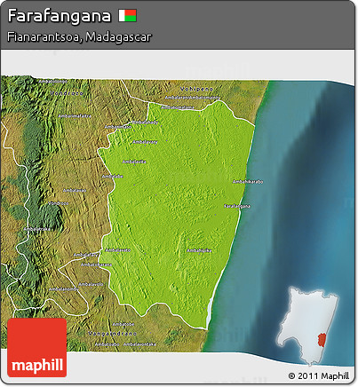 Physical 3D Map of Farafangana, satellite outside