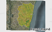 Satellite 3D Map of Farafangana, semi-desaturated
