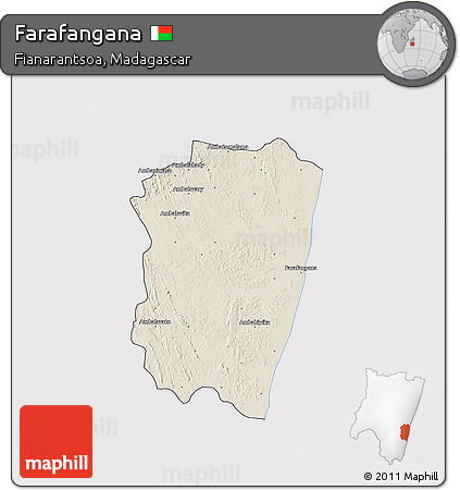 Shaded Relief 3D Map of Farafangana, cropped outside