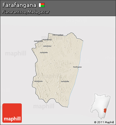 Shaded Relief 3D Map of Farafangana, cropped outside