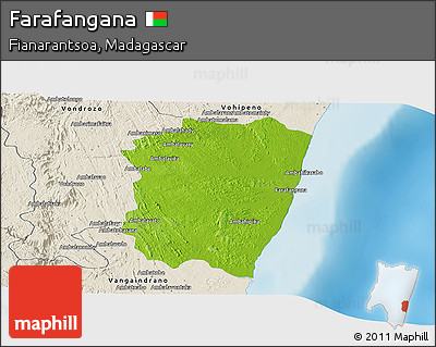 Physical Panoramic Map of Farafangana, shaded relief outside