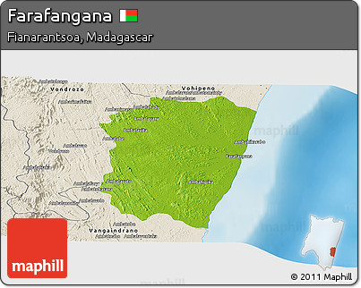 Physical Panoramic Map of Farafangana, shaded relief outside