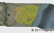 Satellite Panoramic Map of Farafangana, semi-desaturated