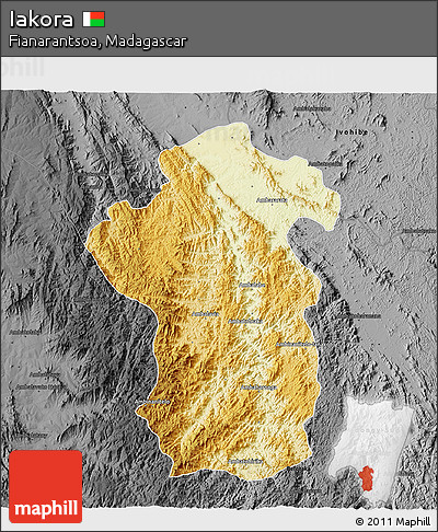Physical 3D Map of Iakora, darken, desaturated