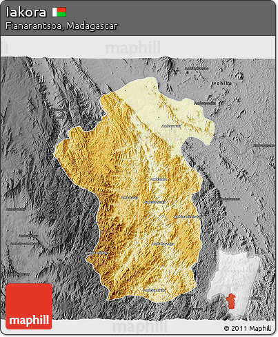 Physical 3D Map of Iakora, darken, desaturated