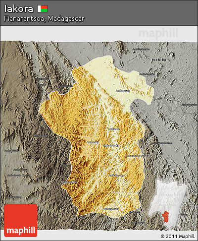 Physical 3D Map of Iakora, darken, semi-desaturated