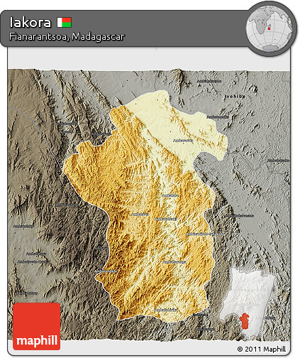 Physical 3D Map of Iakora, darken, semi-desaturated