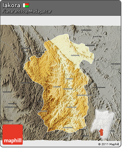 Physical 3D Map of Iakora, darken, semi-desaturated