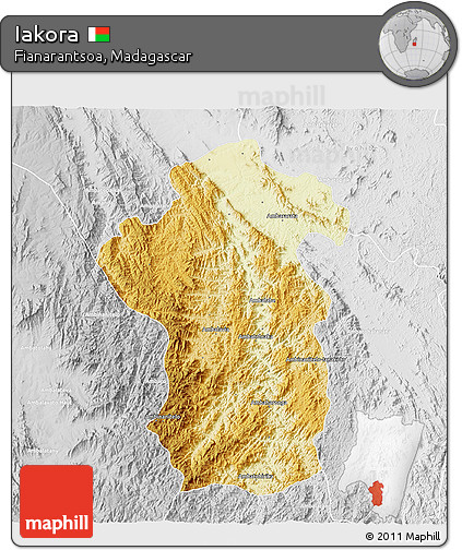 Physical 3D Map of Iakora, lighten, desaturated