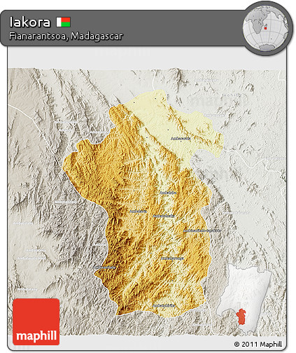 Physical 3D Map of Iakora, lighten, semi-desaturated