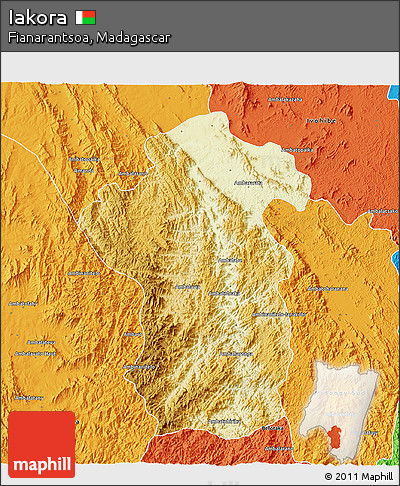 Physical 3D Map of Iakora, political outside