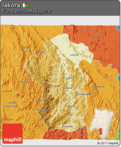 Physical 3D Map of Iakora, political outside