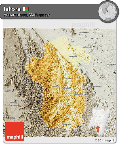 Physical 3D Map of Iakora, semi-desaturated