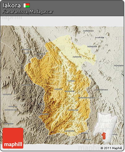 Physical 3D Map of Iakora, semi-desaturated