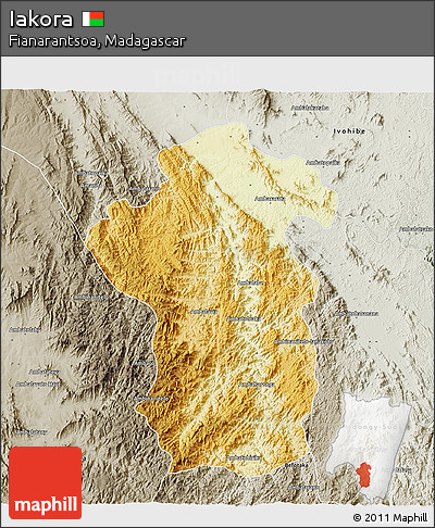 Physical 3D Map of Iakora, semi-desaturated