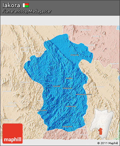 Political 3D Map of Iakora, lighten