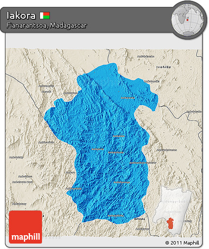 Political 3D Map of Iakora, shaded relief outside