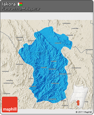 Political 3D Map of Iakora, shaded relief outside