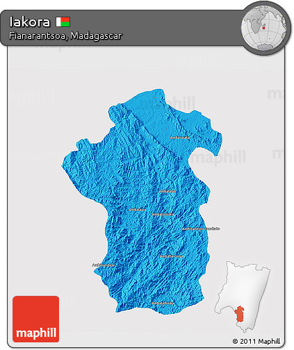 Political 3D Map of Iakora, single color outside