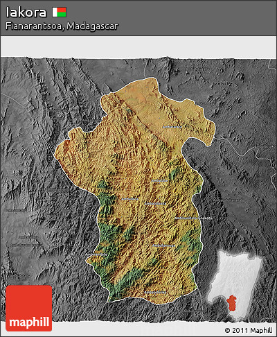 Satellite 3D Map of Iakora, darken, desaturated