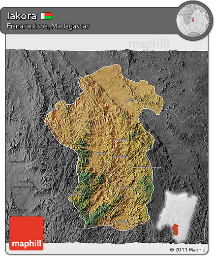 Satellite 3D Map of Iakora, darken, desaturated