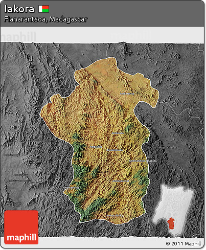 Satellite 3D Map of Iakora, darken, desaturated