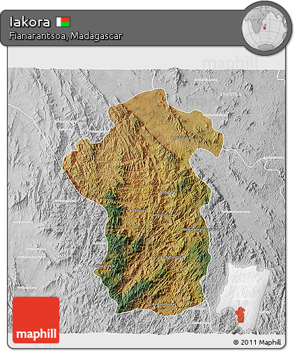 Satellite 3D Map of Iakora, lighten, desaturated