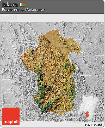 Satellite 3D Map of Iakora, lighten, desaturated