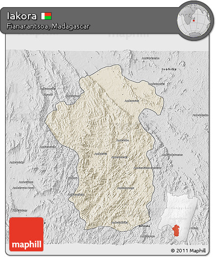 Shaded Relief 3D Map of Iakora, desaturated