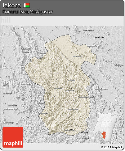 Shaded Relief 3D Map of Iakora, desaturated