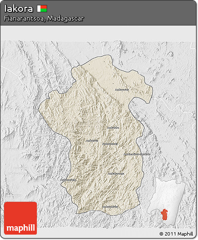 Shaded Relief 3D Map of Iakora, lighten, desaturated