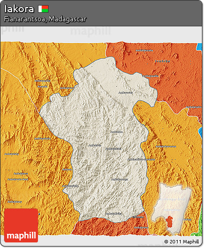 Shaded Relief 3D Map of Iakora, political outside