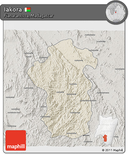 Shaded Relief 3D Map of Iakora, semi-desaturated