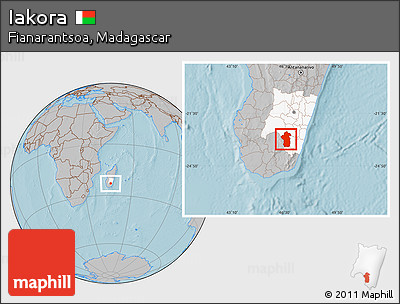Gray Location Map of Iakora, highlighted parent region, hill shading