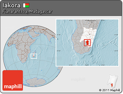 Gray Location Map of Iakora, highlighted parent region, hill shading