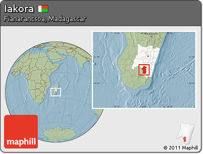 Savanna Style Location Map of Iakora, highlighted parent region, hill shading