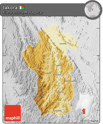 Physical Map of Iakora, lighten, desaturated