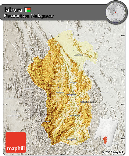 Physical Map of Iakora, lighten, semi-desaturated